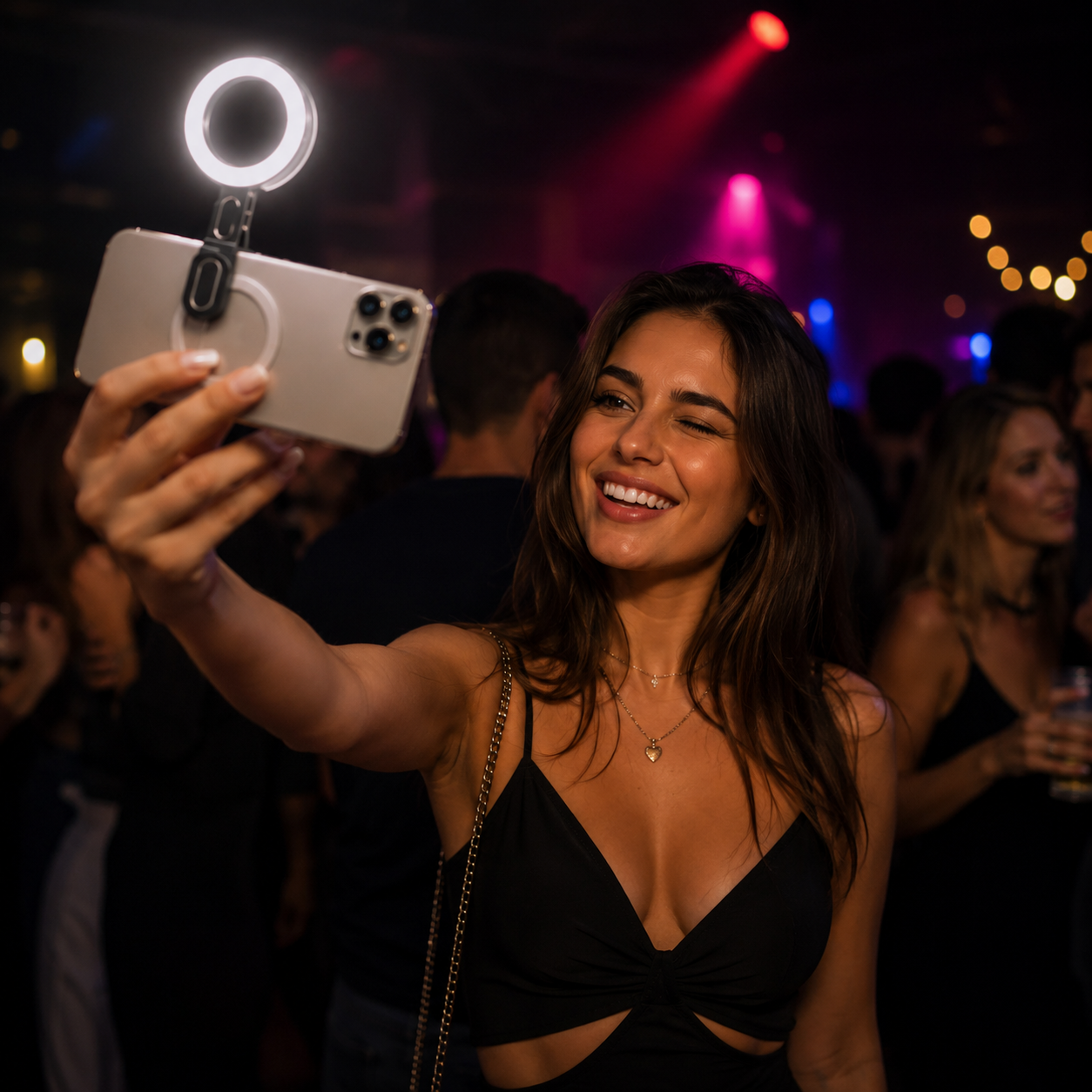 Luz LED Magnética para Selfies - Compatible con Magsafe Incluye Anillo Pegajoso y 6 Modos de Iluminación(Negro)