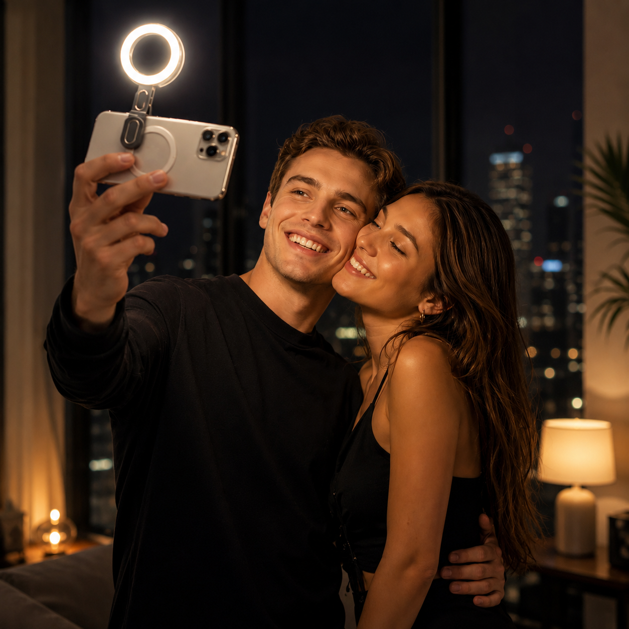 Luz LED Magnética para Selfies - Compatible con Magsafe Incluye Anillo Pegajoso y 6 Modos de Iluminación(Negro)